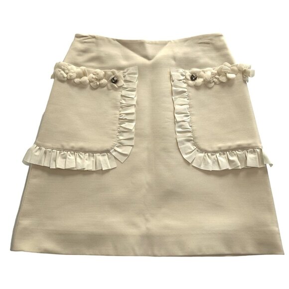 Fendi Silk/Wool A-Line Mini Skirt in Cream - Picture 1 of 4